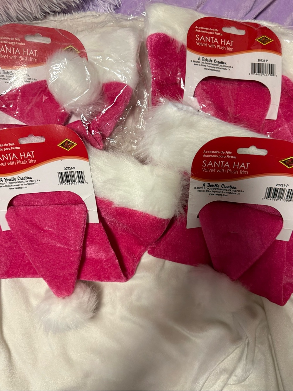 Festive Pink Velvet Santa Hat with White Plush Trim - Unbranded